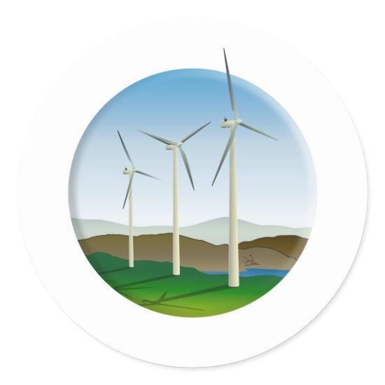 Green Energy Wind Turbine Classic Round Sticker