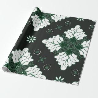 Green ethnic damask batik seamless pattern