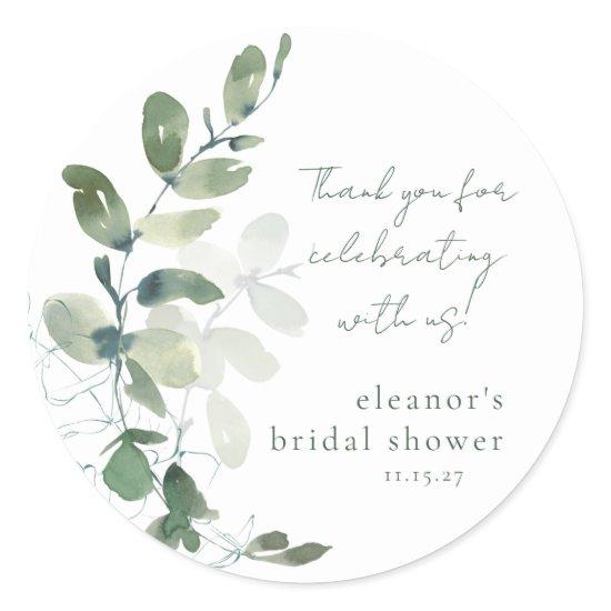 Green Eucalyptus Custom Bridal Shower Thank You Classic Round Sticker