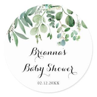 Green Eucalyptus Foliage Baby Shower Favor Classic Round Sticker