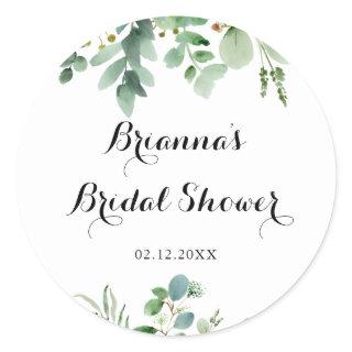 Green Eucalyptus Foliage Bridal Shower Favor Classic Round Sticker