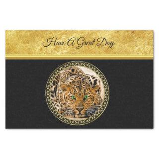Green eye leopard with Spotted skin gold foil Tissue Paper