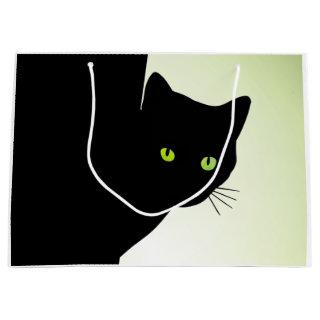 Green Eyed Black Cat Large Gift Bag