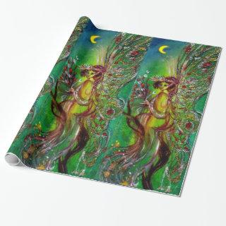 GREEN FAIRY WITH GOLD SILVER SPARKLES IN MOONLIGHT