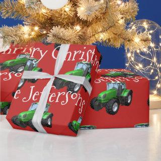 Green Farm Tractors on Red Christmas
