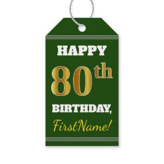 Green, Faux Gold 80th Birthday + Custom Name Gift Tags