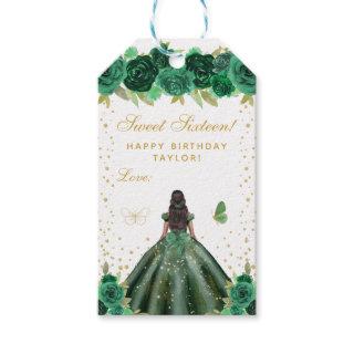 Green Floral Dark Skin Princess Sweet Sixteen Gift Tags