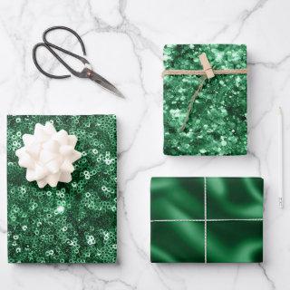 Green Foil Holiday Satin and Glitter Christmas  Sheets