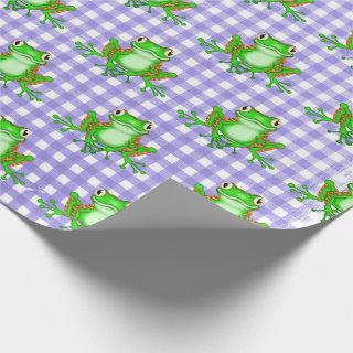 Green Frogs on Purple Gingham