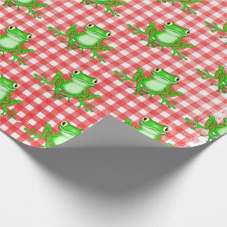 Green Frogs on Red Gingham