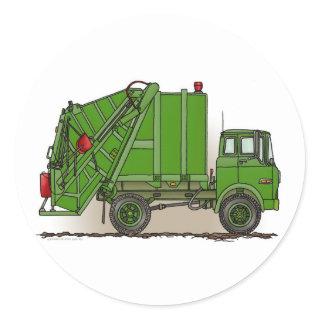 Green Garbage Truck Classic Round Sticker