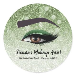 Green glam lashes eyes | makeup artist classic round sticker