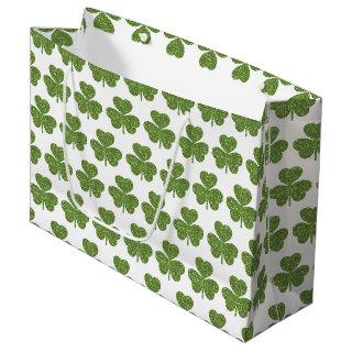Green Glitter Irish Shamrock St Patricks Day Large Gift Bag