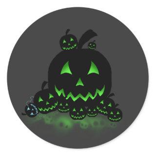 Green Glowing Black Halloween Jack O Lanterns Classic Round Sticker