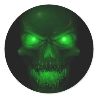 Green Glowing Skull Classic Round Sticker