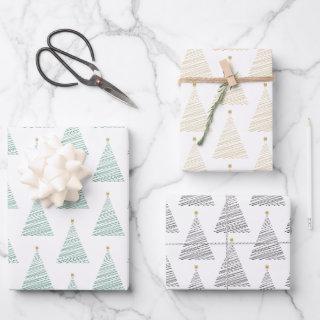 Green, Gold, & Black Line Art Christmas Trees   Sheets