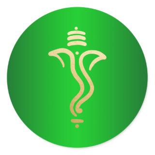 Green Gold Festive Ganesh/ Indian God Classic Round Sticker