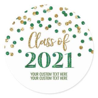Green Gold Glitter Confetti Graduation 2021 Classic Round Sticker