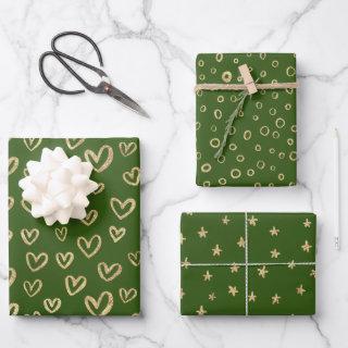 Green Gold Hearts Stars Circles Random Patterns  Sheets