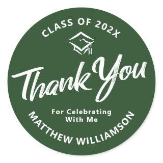 Green Graduation Bold Script Cap Thank You Modern Classic Round Sticker