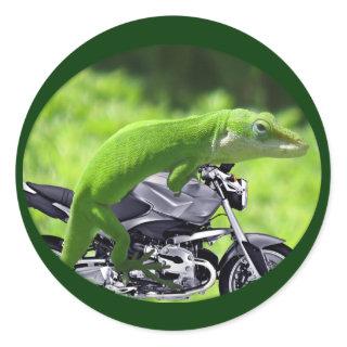 Green Hawaiian Gecko Rider Classic Round Sticker
