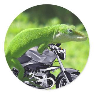 Green Hawaiian Gecko Rider Classic Round Sticker
