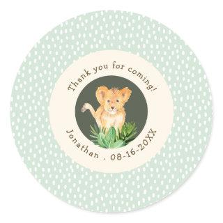 Green Jungle Lion Cub Thank You Birthday Favor Classic Round Sticker