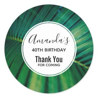 Green Leaf Palm Frond Tropical Nature Photo Party Classic Round Sticker