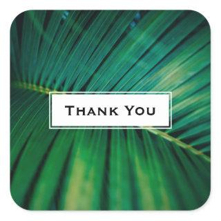Green Leaf Palm Frond Tropical Nature Thank You Square Sticker