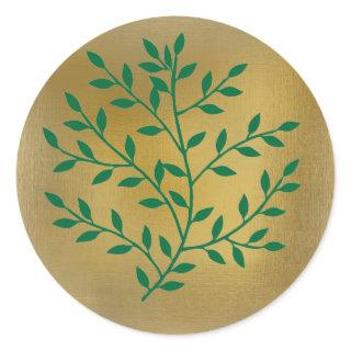 Green leaves green olive branch leaf decor classic round sticker