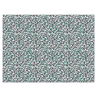 Green Leopard Print on White Decoupage Tissue Paper