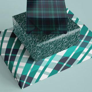 Green & Navy Tartan Plaid Christmas Typography  Sheets