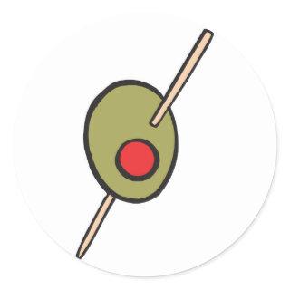 green olive on a toothpick classic round sticker