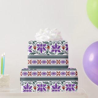 Green Orange and Purple Indian Floral Pattern