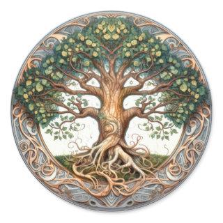Green Pagan Tree of Life  Classic Round Sticker