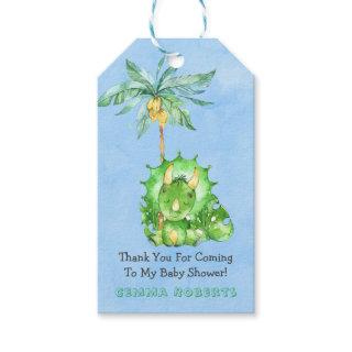 Green Painted Triceratops Baby Shower Thank You Gift Tags