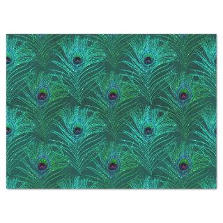 Green Peacock Feathers on Green Decoupage Tissue Paper