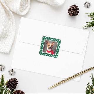 Green Pet Dog Paw Print Pattern Holiday Photo Square Sticker