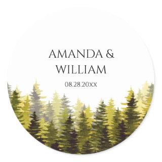 Green Pine Trees Wedding   Classic Round Sticker