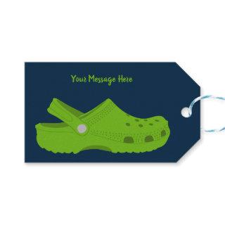 Green Plastic Shoe Navy Blue Custom Message Gift Tags