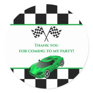 Green Race Car | Kids Birthday Party Favor Classic Round Sticker