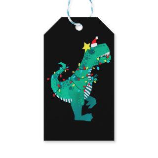Green Rainbow Dinosaur Roar Christmas Winter Gift Tags