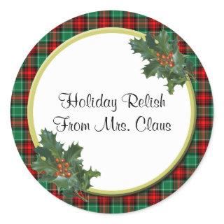 Green Red Plaid with Holly Custom Holiday Stickers