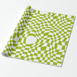 Green Retro Checkered Wave Warp Art