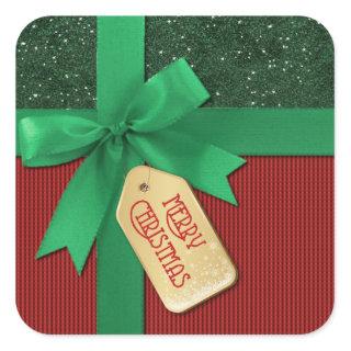 Green Ribbon Merry Christmas Gift Stickers