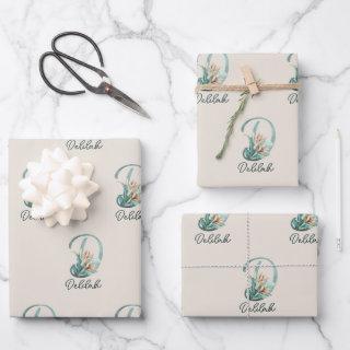 Green Rustic Off-White Lilies Letter D Monogram  Sheets