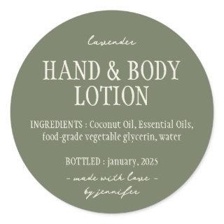 Green Sage Bottle Hand Body Lotion Ingredients Classic Round Sticker