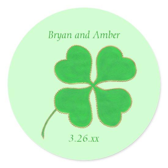 Green Shamrock Gold Dots, Save the date stickers