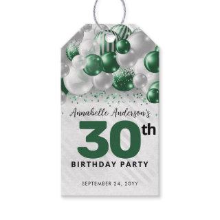 Green Silver Balloon Glam Glitter Favor Birthday Gift Tags