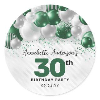 Green Silver Balloon Glitter Glam Favor Birthday Classic Round Sticker